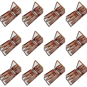 12 Unidades Kit 05 Mini Pincéis com Case e Espelho Marrom QBM805 Atacado Box Fechado