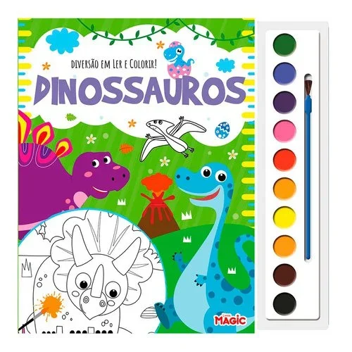 Livro De Colorir Infantil Dinossauros Com Aquarela 10 Cores Atacado para Revenda