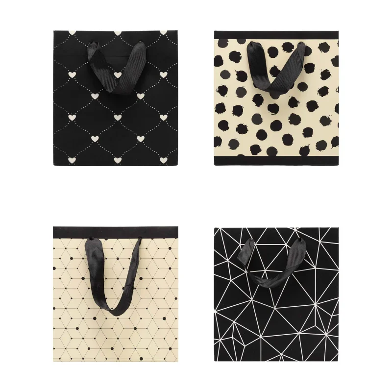 Sacola de Presente Bege e Preta P - 14x15x7 cm - 1 unidade ou Pacote com 12 unidades Atacado para Revenda