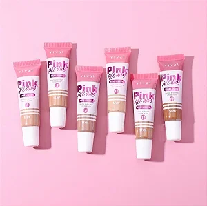 Kit 06 Unidades Base Líquida Efeito Matte Pink All Day Vivai 1104 Cores Médias Escuras 18ml Atacado para Revenda