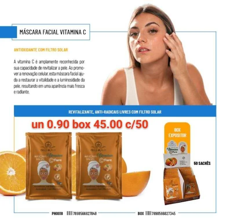 - On Mascara Facial Vitamina C G -v - na Ko a Varia & Amplamente Fecorvecida Por 3 Sua Capacidade de Revialzar a Pee. Ao Promo- - - , Ver Arenovagao Celular, Estaméscara Facil 4u- . I da a Restaurar a Vitalidade e a Luminosidade da ' Pele, Resultando em Uma Aparéneia Mals Fresca Revitalizante, Anti-radicais Livres com Filtro Solar - PHÁLLEBEAUTY - Maquiagem Atacado Revenda