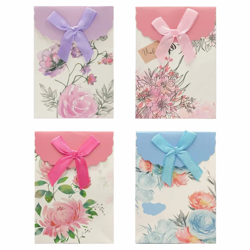 Sacola de Papel para Presente P - Com Velcro e Laço - 7,5x10,5x4 cm (12 unidades) - Flores Atacado para Revenda