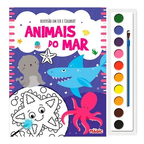 Livro De Colorir Infantil Animais Do Mar Com Aquarela 10 Cores Atacado para Revenda
