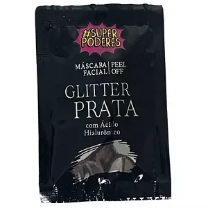 Máscara Facial Peel Off Glitter Prata com Ácido Hialurônico Sachê 8g Super Poderes MFSP39 Atacado para Revenda
