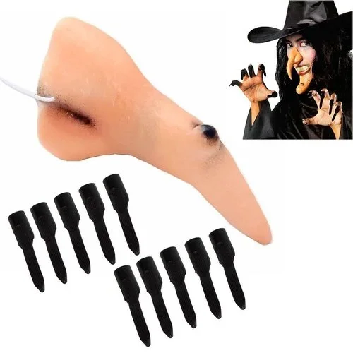 Kit Fantasia De Bruxa Com Nariz E Unhas Halloween Atacado para Revenda