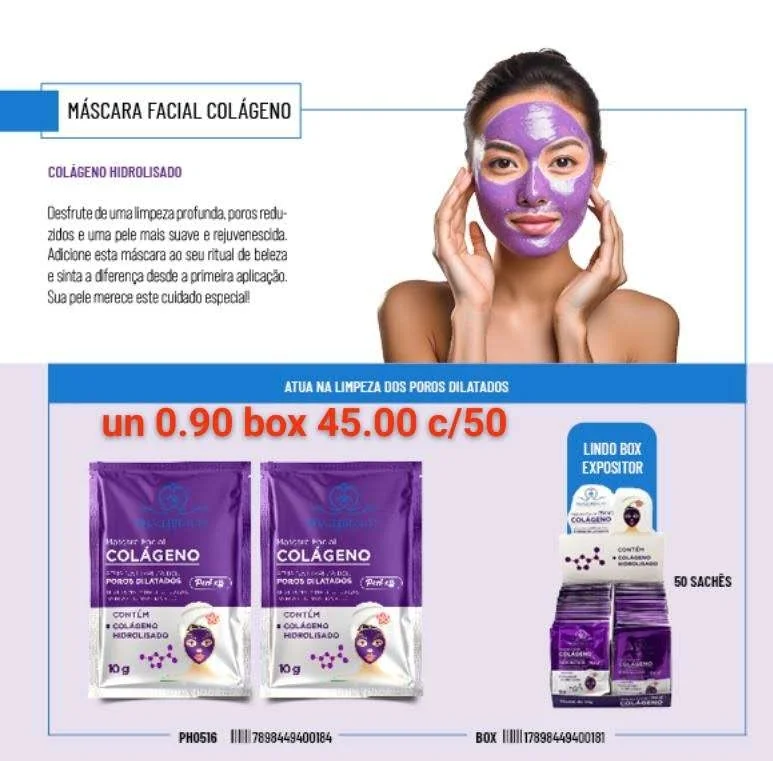 7 Mascara Facial Colagend € N Fe Colagend Hidrolisado ¢ ~ - ~ Mb Desfrute de Uma Limpeza Profunda Poros Redu- R 2idos ¢ Uma Pele Mais Suave e Rejuvenescida. — ) Adicione Esta Mascara Ao Seu Ritual de Befeza Sina a Dferenca Desde a Primera Aplicagin. Sua Pele Merece Este Cuidado Especial B Atua na Limpeza dos Poros Dilatados - PHÁLLEBEAUTY - Maquiagem Atacado Revenda