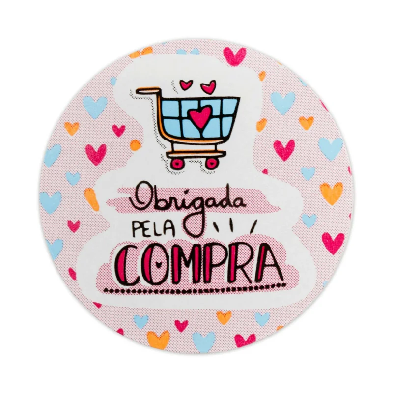 Adesivo de Recebidos F43 - Obrigada pela Compra - Pacote com 100 Unidades Atacado para Revenda