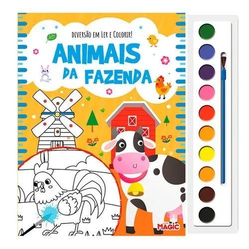 Livro De Colorir Infantil Animais Da Fazenda Com Aquarela 10 Cores Atacado para Revenda