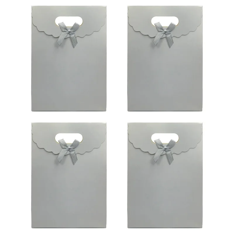 Sacola de Papel para Presente G - Com Velcro e Laço - 14,5x21x6 cm (12 unidades) - Prata Atacado para Revenda