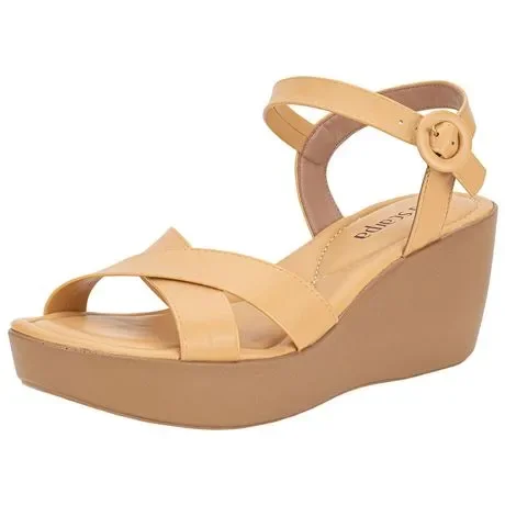 Sandália Feminina Anabela Via Scarpa 175718840 Natural Atacado