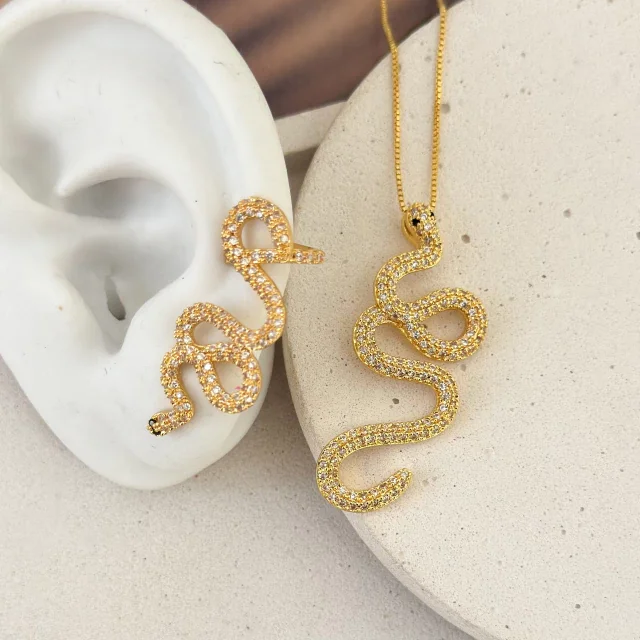 CONJUNTO SNAKE ZIRCÔNIAS CRISTAL Atacado