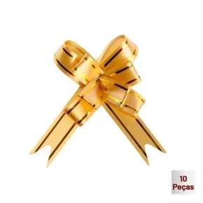 Laço para Presente 10 Pçs 3x48cm Linhas Ouro Atacado