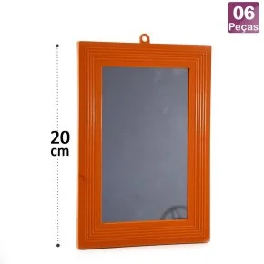 Espelho Retangular 20x14cm 6 Pçs Moldura Laranja Atacado