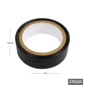 Fita Isolante 5m x 1,8cm 3 Peças Preta Atacado
