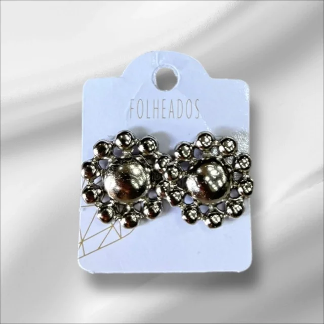 BRINCO FOLHEADO FLOR PRATA Atacado