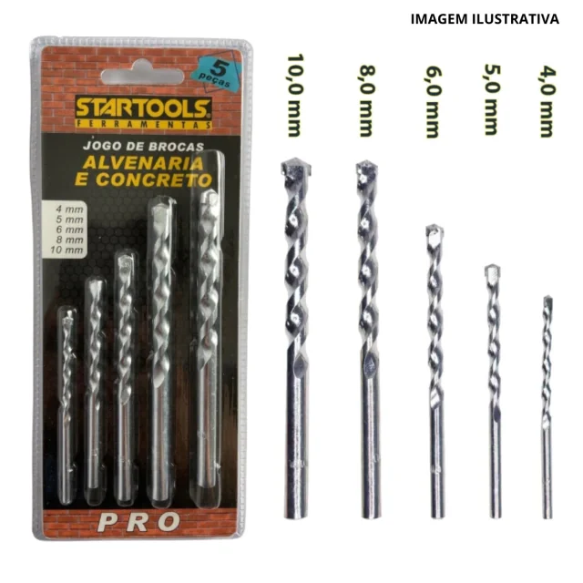 JOGO DE BROCAS ALVENARIA E CONCRETO 5 PÇS AR0122 Atacado