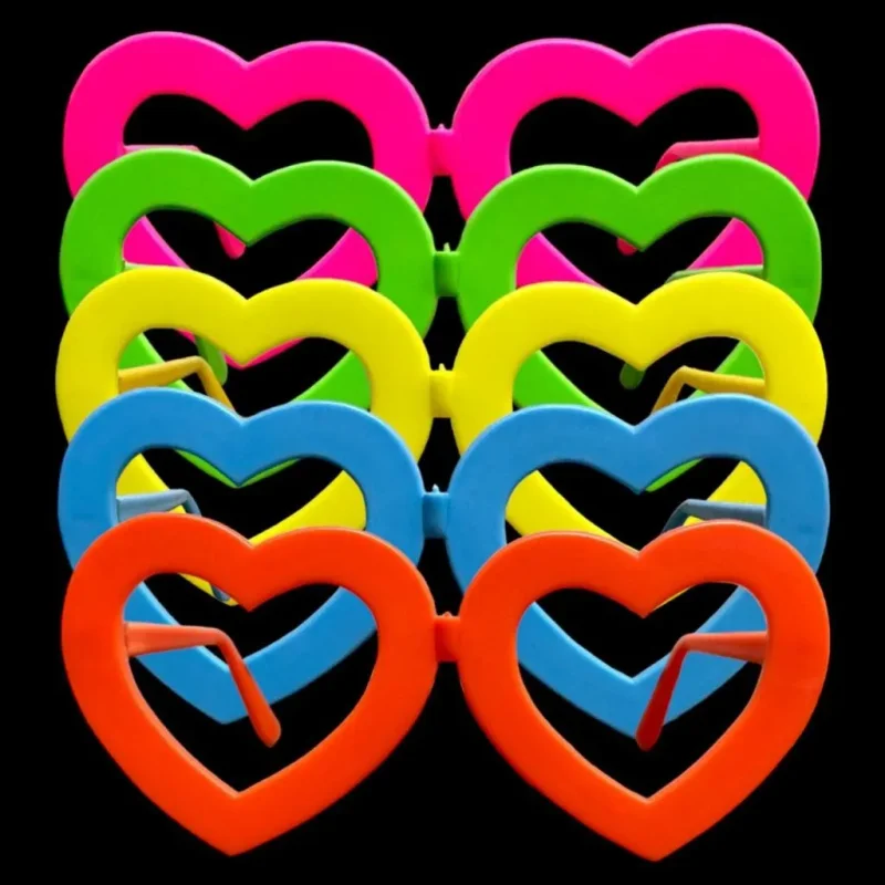 1566 OCULOS CORACAO CHIC NEON LUZ NEGRA C/10 Atacado