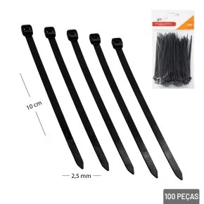 Abraçadeira de Nylon 100 Peças 2,5x100mm Preto Atacado