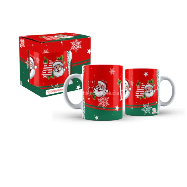 Caneca Porcelana Natal Com Caixa Estampada- Ho Ho Ho 325 ml Atacado
