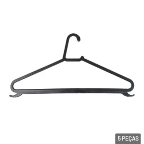 Cabide de Plástico 5 Peças Adulto Pérola Preto Atacado