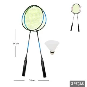Kit Raquete Badminton 3 Peças com Peteca Color Atacado