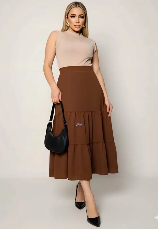 Saia Midi Dois Babados Marias Atacado