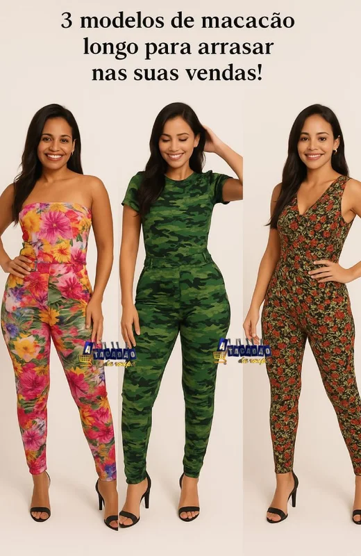 Macacão Longo Feminino Estampado Básico Atacado
