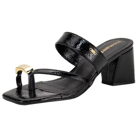 Tamanco Feminino Salto Grosso Via Marte 264006 Verniz/Preto Atacado