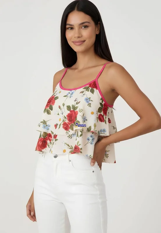 Cropped Alça Babado Estampado Atacado