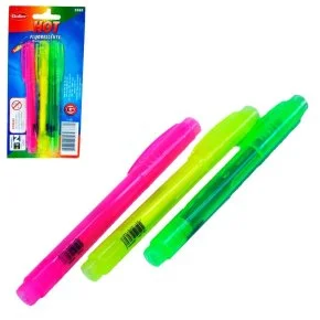 Caneta Marca Texto 03 Pçs Fluorescente Colorido Atacado