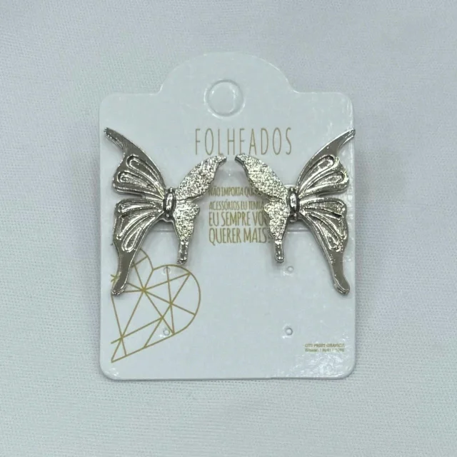 BRINCO FOLHEADO PRATA BORBOLETA Atacado