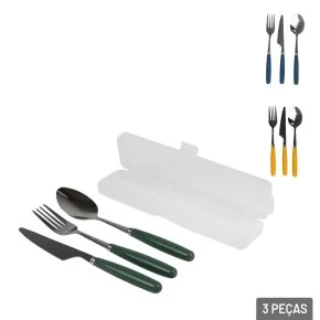 Kit Talher Inox 3 Peças Estojo Color Atacado