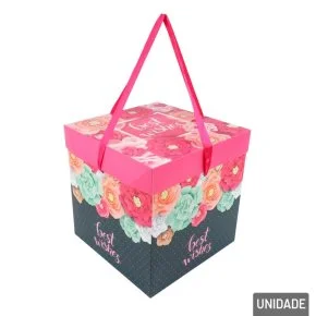 Caixa de Presente de Papel 22cm Rosas com Laço Atacado