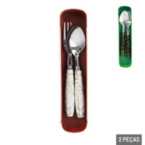 Kit Talher Inox 2 Pçs Marmorizado Estojo Color Atacado