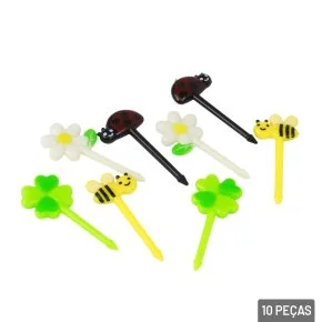 Garfo de Petisco Plástico Animais e Flores 10 Pçs Atacado