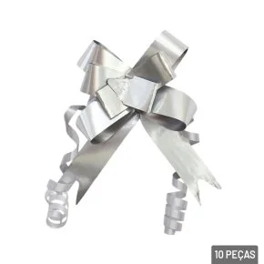 Laço para Presente 10 Peças 1,8x39cm Liso Prata Atacado