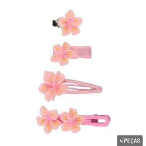 Presilha de Cabelo 4 Peças Formatos Sortidos Flor Atacado