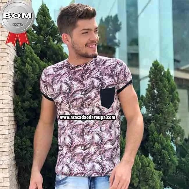 Camisa PV Gola Careca Floral Atacado