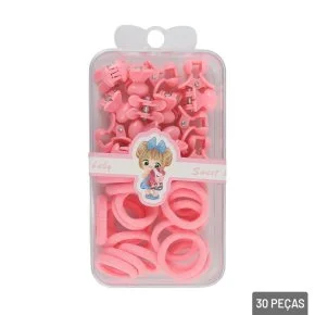 Presilha e Elástico de Cabelo 30 Peças com Estojo Atacado