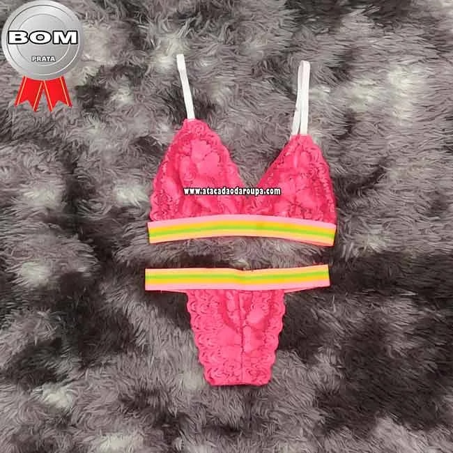 Lingerie Renda Elástico Colorido Atacado