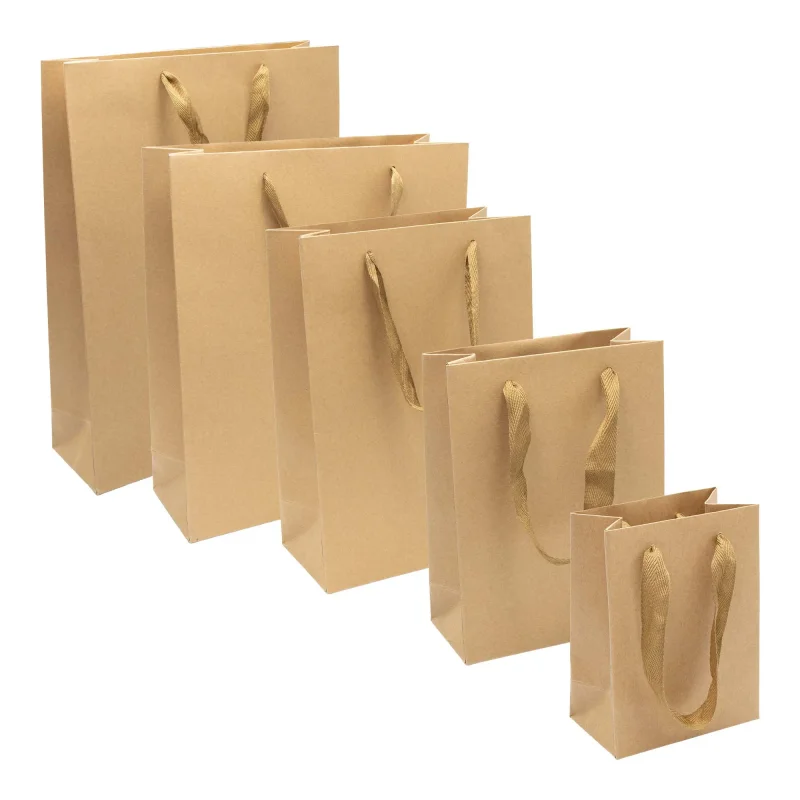 Sacola de Papel Kraft Lisa Alça de Cordão - Pacote com 10 unidades Atacado para Revenda