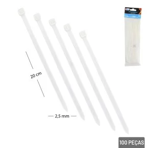 Abraçadeira de Nylon 100 Peças 2,5x200mm Branca Atacado