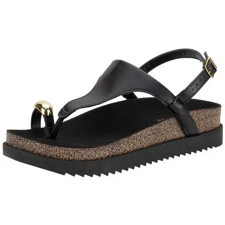 Sandália Feminina Flat Moleca 5500121 Preto Atacado