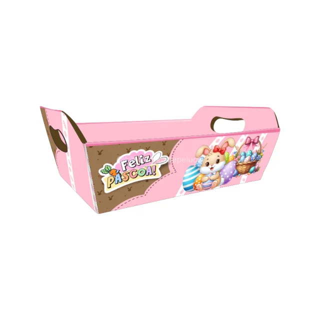 Cesta de Papel Cartão M Feliz Páscoa (Desmontada) Atacado