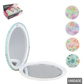 Espelho de Bolsa 7,5cm Duplo Flores Sortidas Atacado