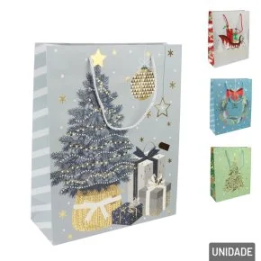 Sacola de Papel 23x18cm Figuras Natalinas Sortidas Atacado
