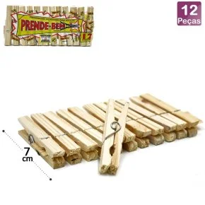 Prendedor de Madeira 12 Peças 7cm Atacado