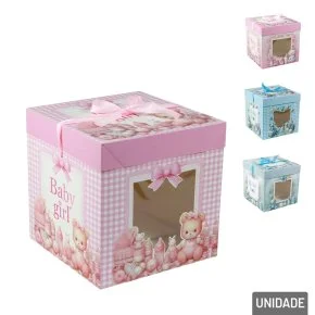 Caixa de Presente de Papel 22cm Cubo Fita e Visor Atacado