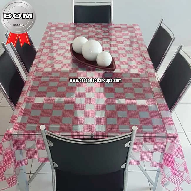 Toalha Mesa Estampada Transparente 6 Cadeiras Plástico 1,40 x 1,95 Atacado