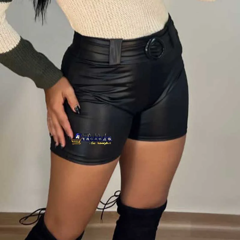 Short Feminino Em Couro Fake Atacado